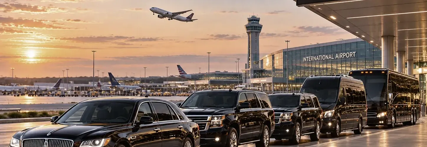 Group charter bus transportation coordinated around airport flight schedules